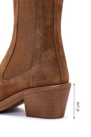 Women's Mink Thick Heel Suede Leather Cowboy Boots | Derimod
