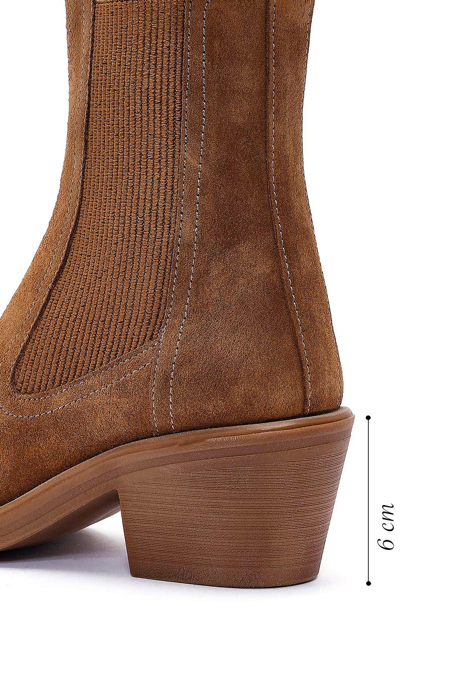 Women's Mink Thick Heel Suede Leather Cowboy Boots