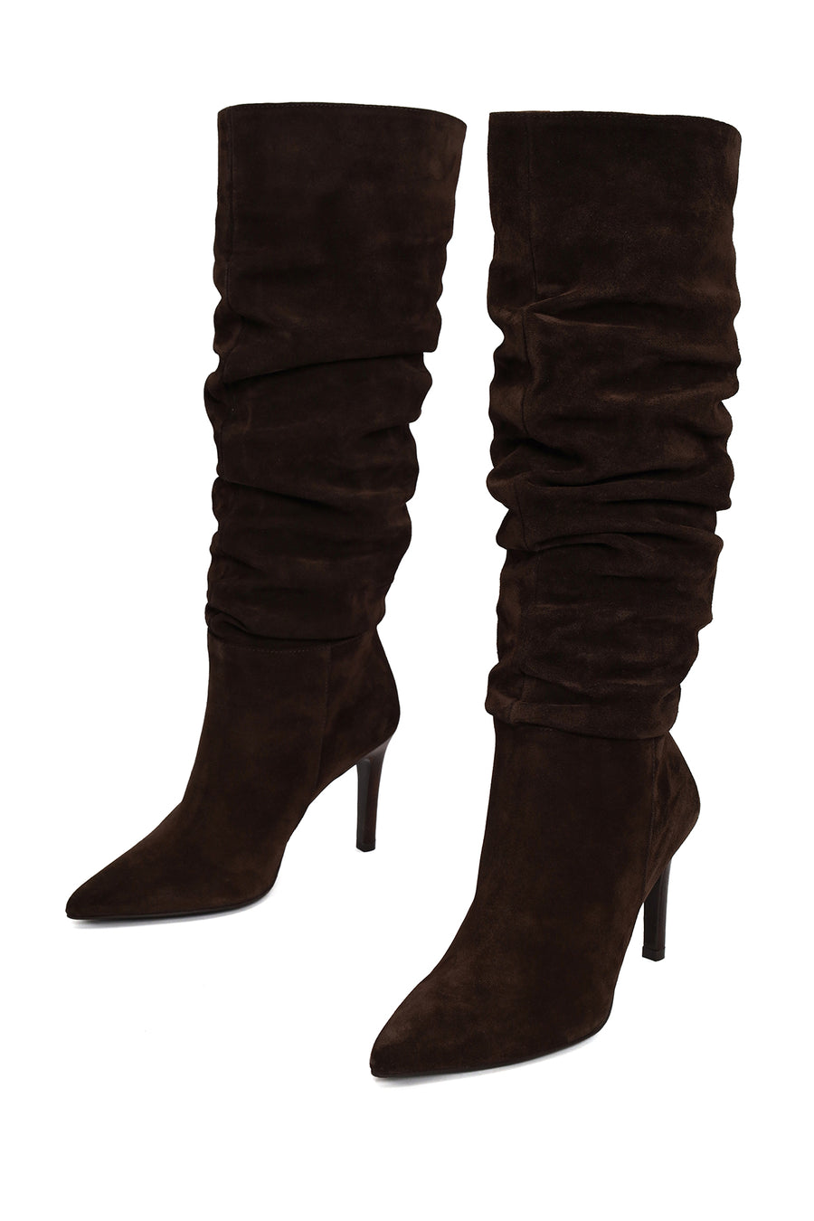 Woman Brown Thin-Heeled Suede Boots