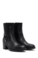 Women's Black Heeled Zippered Leather Boots | Derimod