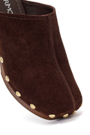 Women's Brown Platform Chunky Heel Suede Leather Slippers | Derimod