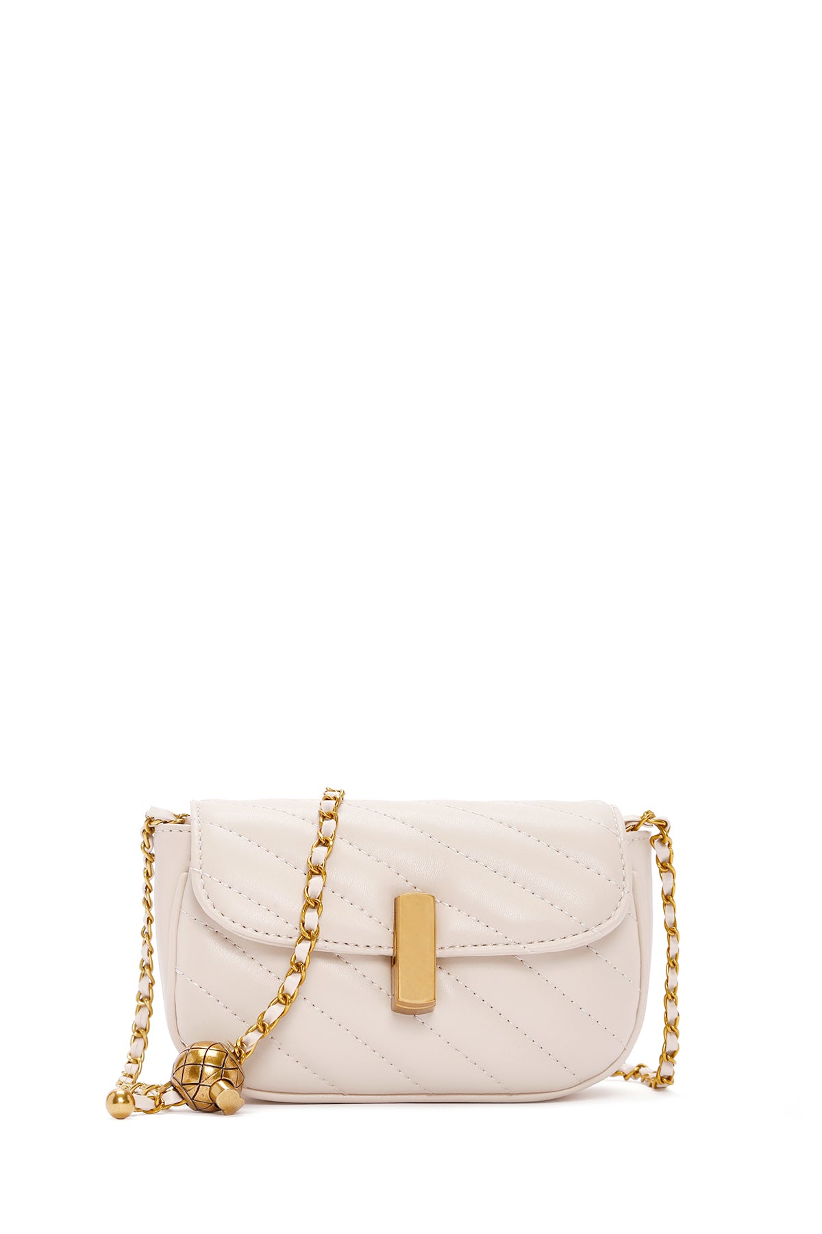 Women's Cream Long Strap Quilted Crossbody Bag 24SBD2432KP | Derimod