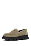 Geox Women's Mink Wild Buckle Detailed Suede Leather Masculine Loafer | Derimod