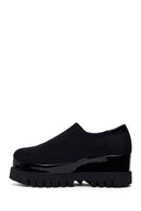 Woman Black Wedge Fabric Shoes | Derimod