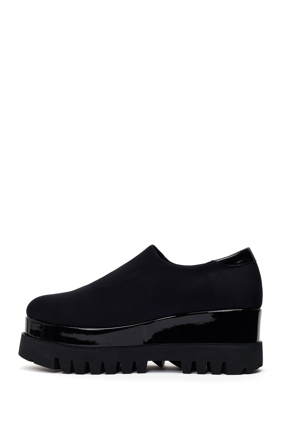 Woman Black Wedge Fabric Shoes