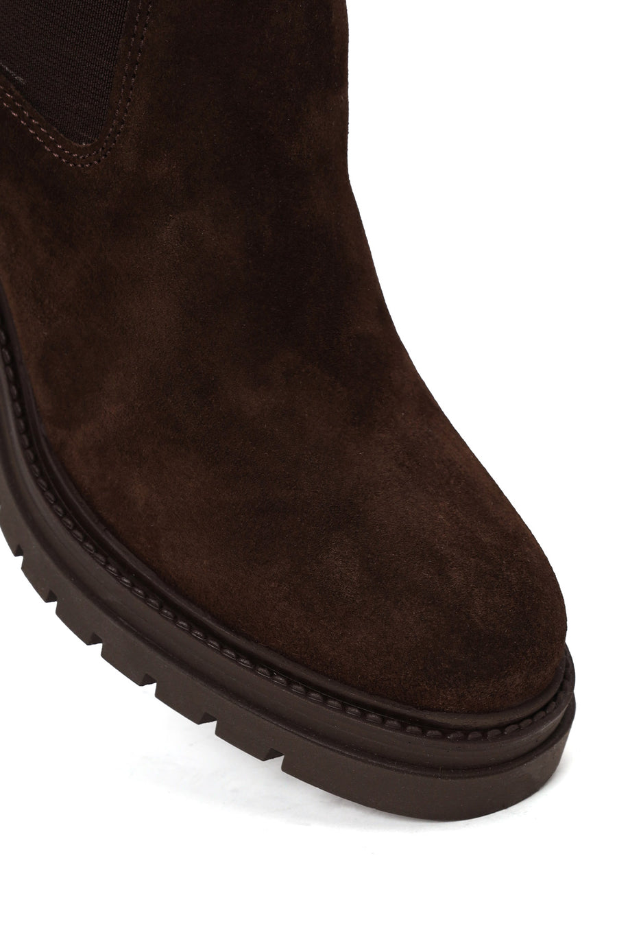 Woman Brown Chunky Heeled Suede Chelsea Boots