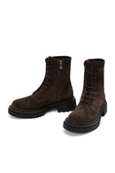 Woman Brown Zip Closure Thick-Soled Suede Combat Boots | Derimod