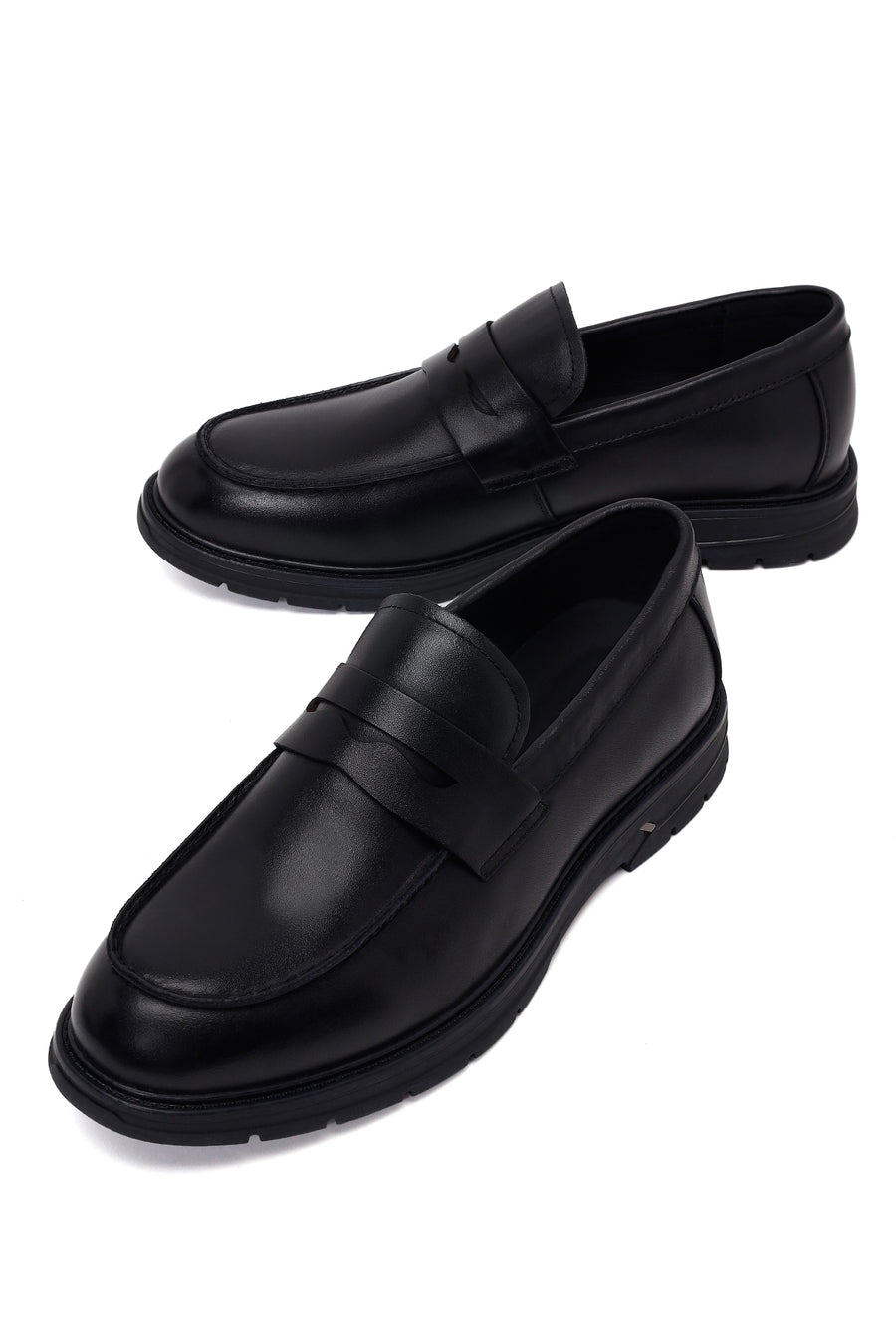Male Black Thick-Soled Leather Loafer
