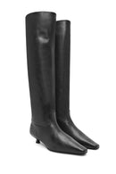 Women's Black Thin Short Heeled Leather Boots | Derimod
