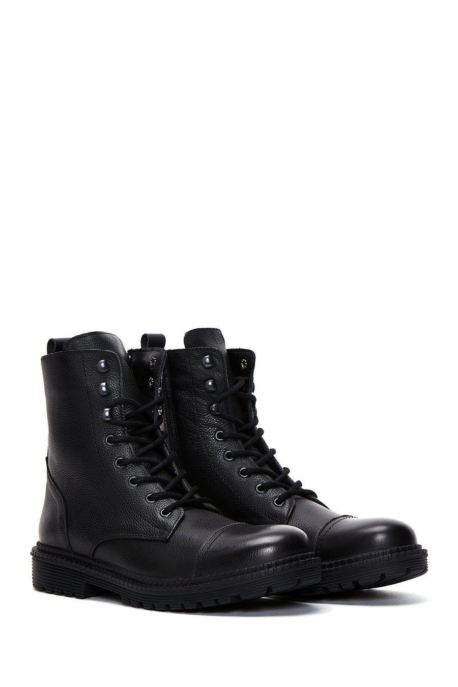 Men's Black Leather Zippered Casual Boots