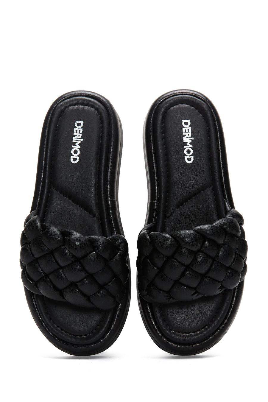 Women's Black Leather Braided Comfort Slippers