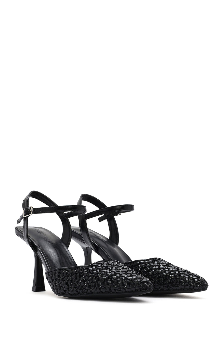 Women's Black Ankle Buckle Braided Thin Heeled Shoes