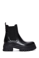 Women's Black Thick Heeled Leather Chelsea Boots | Derimod