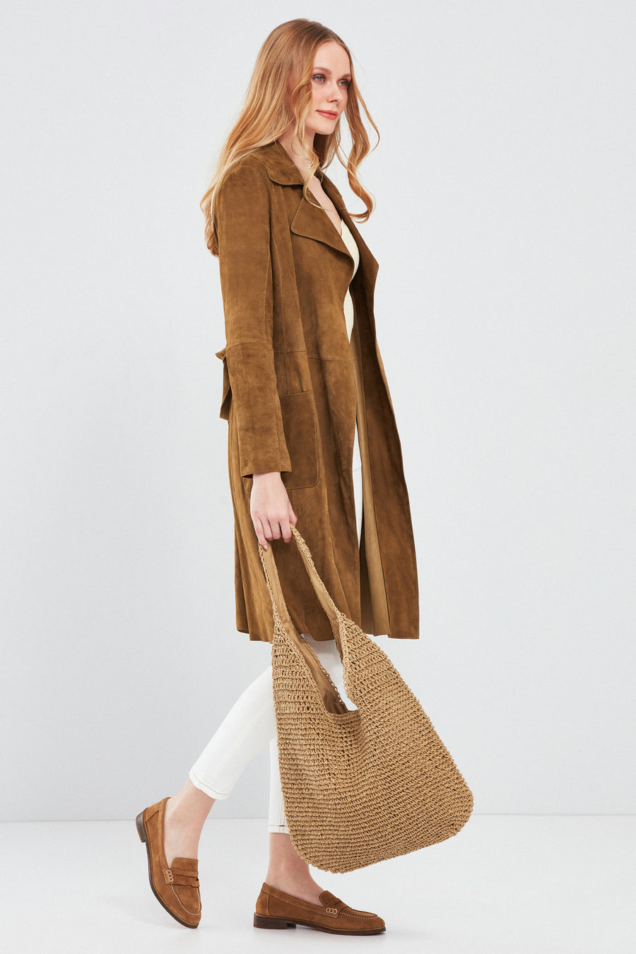 Sardinia Women's Camel Suede Leather Trench Coat