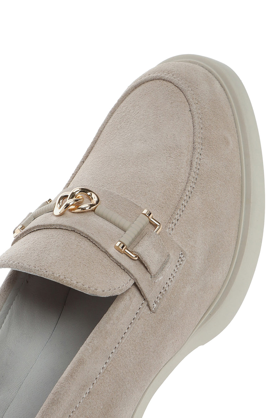 Women's Beige Buckled Thick Heel Suede Leather Masculine Loafer