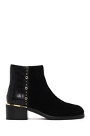 Woman Black Zip Closure Crocodile Patterned Chunky Heeled Suede Boots | Derimod