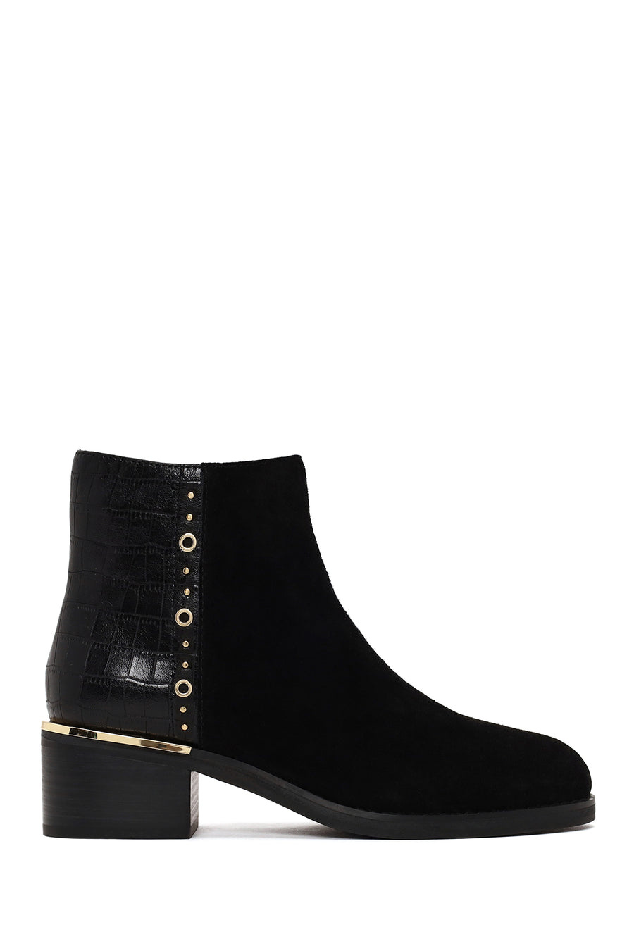 Woman Black Zip Closure Crocodile Patterned Chunky Heeled Suede Boots WF528003DK | Derimod