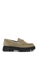 Geox Women's Mink Wild Buckle Detailed Suede Leather Masculine Loafer | Derimod