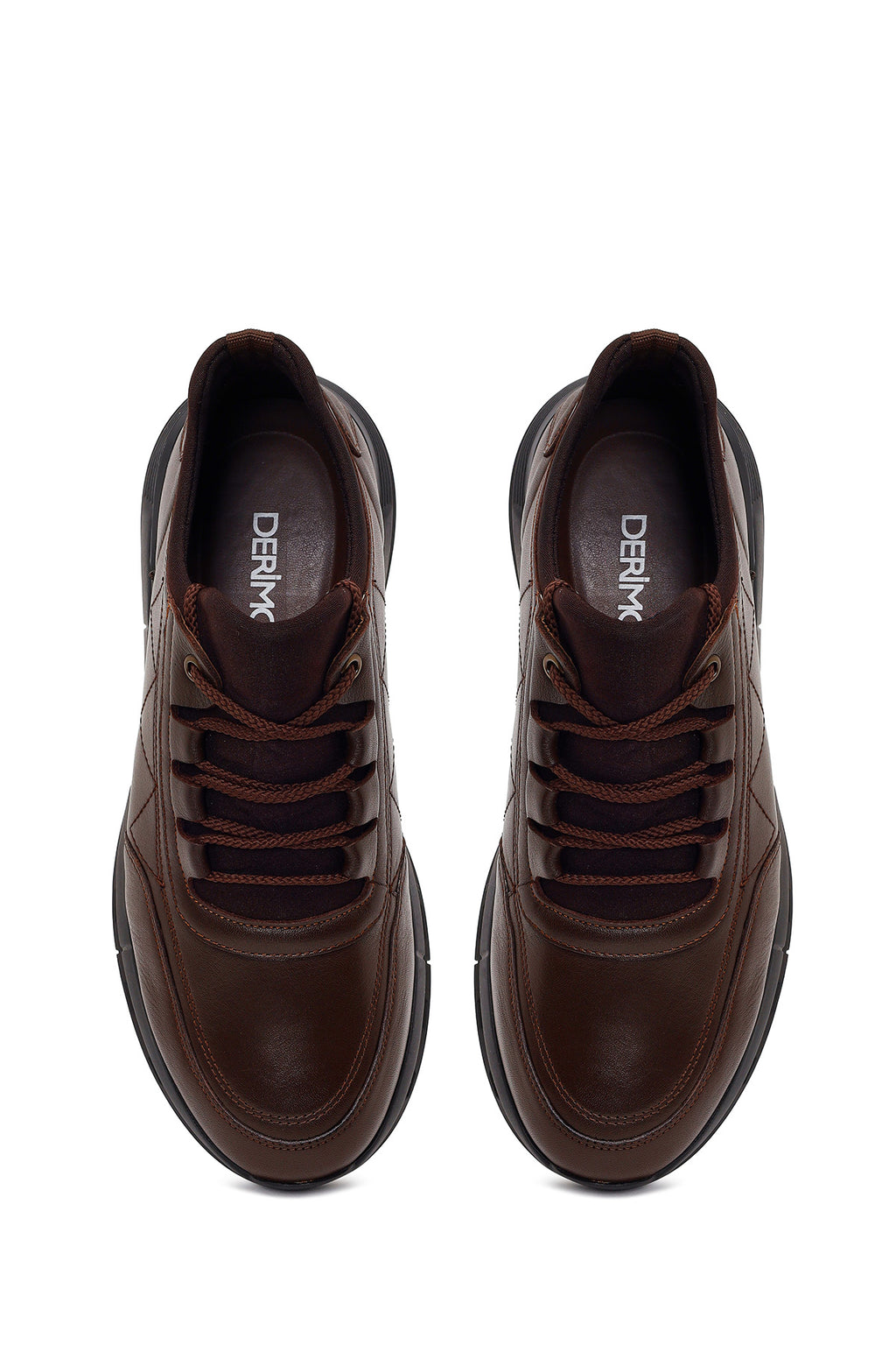 Erkek Kahverengi Bağcıklı Deri Casual Sneaker