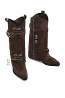 Woman Mink Thick-Heeled Suede Boot | Derimod