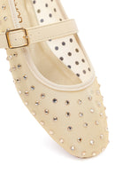 Women's Fabric Ballet Flats with Gold Buckle and Rhinestones | Derimod