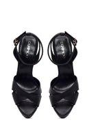 Woman Black Ankle-Strap Buckled Platform High Thick-Heel Leather Sandal | Derimod