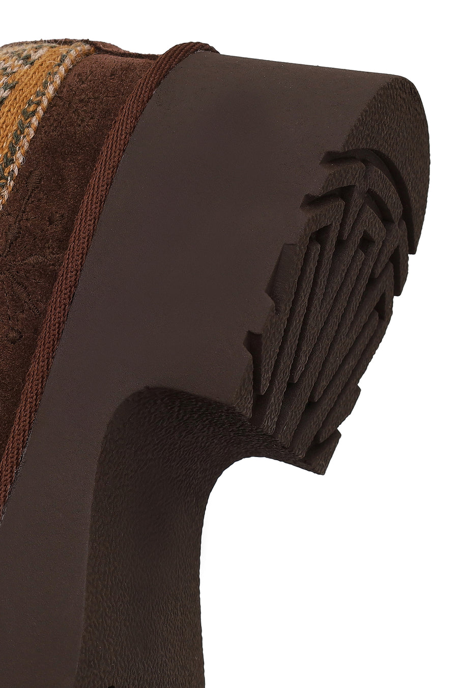 Woman Brown Patterned Chunky Heeled Suede Teddy Slipper