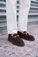 Woman Brown Buckled Suede Masculine Loafer | Derimod