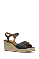 Geox Women Black D Panarea Wedge Heel Leather Sandal | Derimod