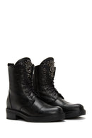 Women's Black Leather Stone Boots | Derimod