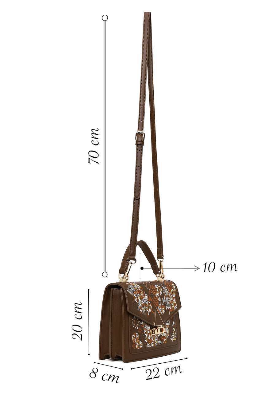 Woman Brown Long Strap Printed Shoulder Bag