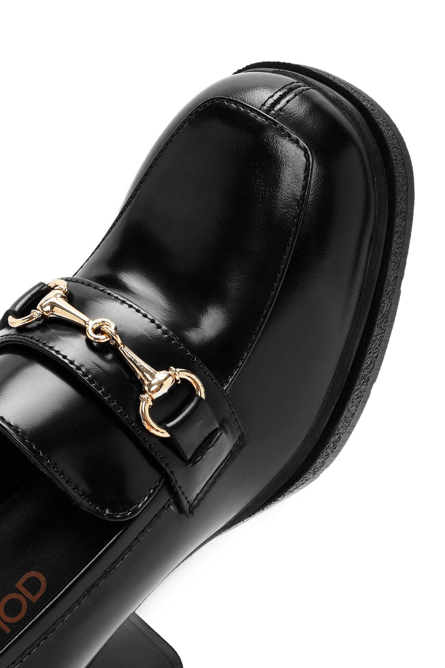 Women's Black Buckle Detailed Thick High Heel Leather Loafer
