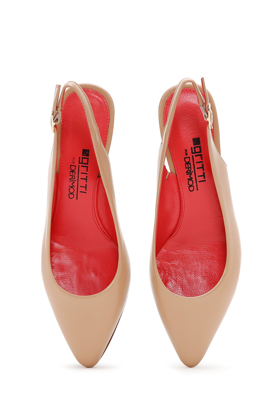 Derimod Gritti Women's Beige Open Back Short Thick Heeled Leather Shoes