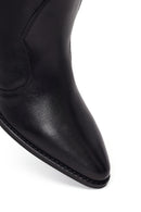 Woman Black Thick-Heeled Leather Cowboy Boots | Derimod
