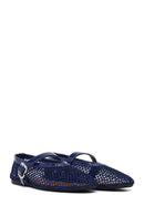 Woman Navy Mesh Ballerine Shoes | Derimod