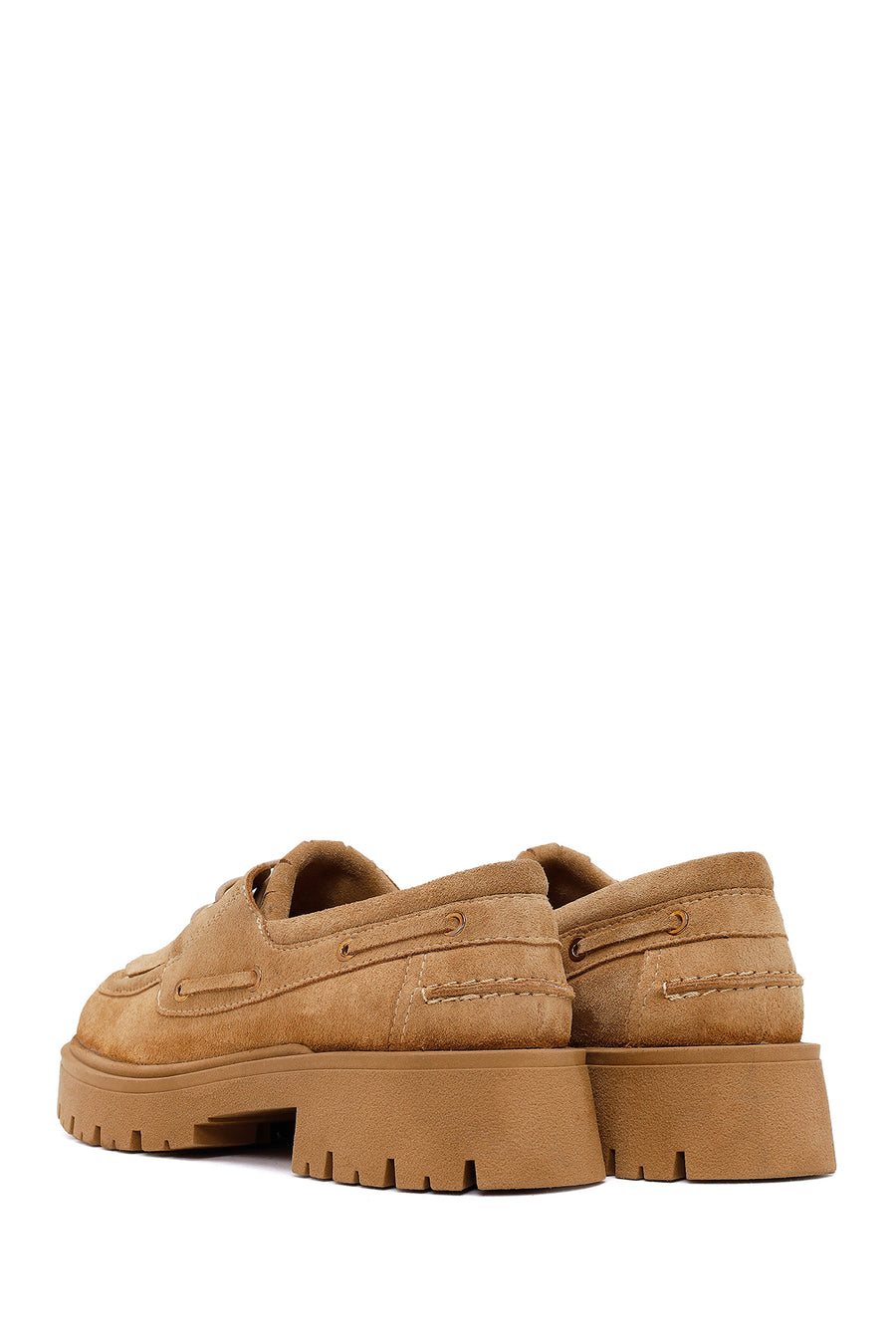 Woman Camel Lace-Up Thick-Soled Suede Casual Shoes
