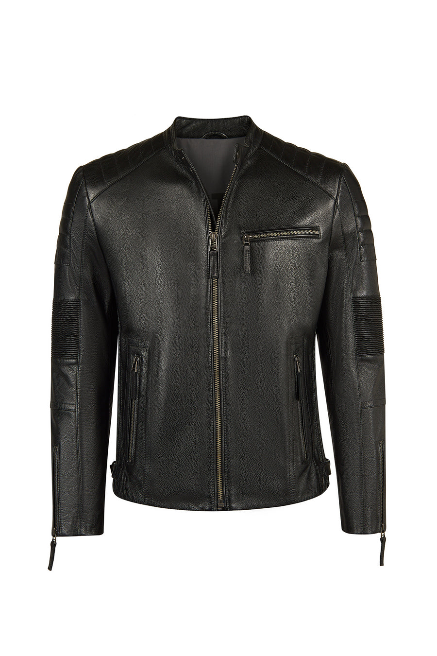 Lavine Male Black Slim-Fit Leather Jacket