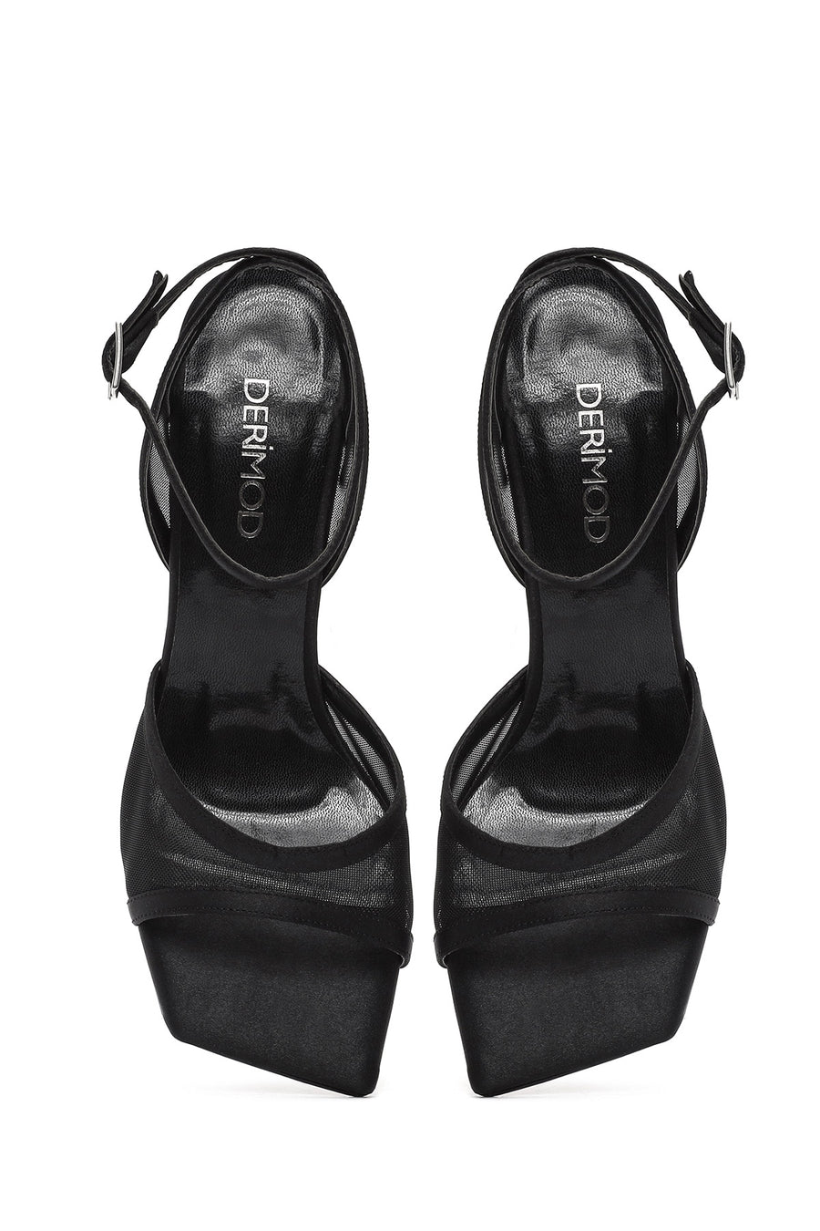 Women's Black Ankle Buckle High Thin Heel Sandals
