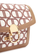 Women's Beige Long Strap Fabric Monogram Patterned Crossbody Bag | Derimod