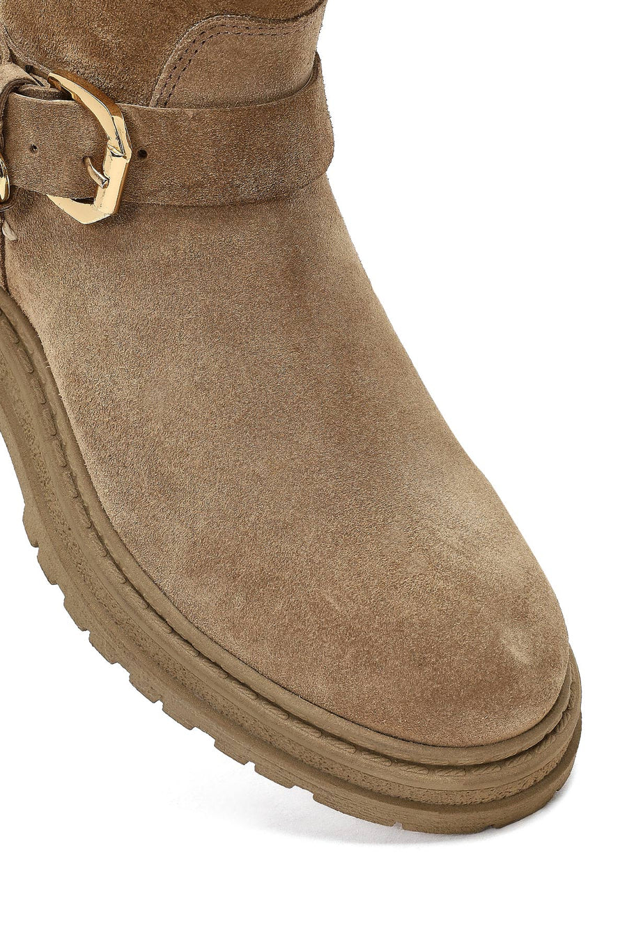 Woman Beige Zippered Thick-Soled Suede Leather Boat