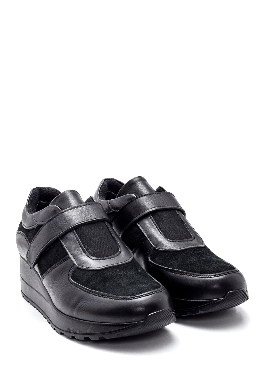 Women's Black Wedge Heel Comfort Leather Shoes