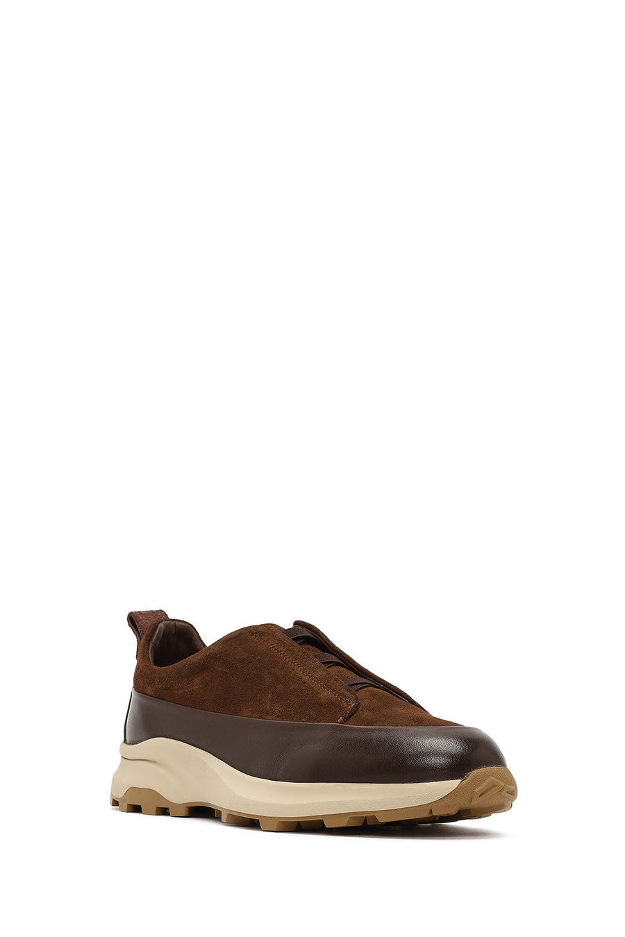 Men's Brown Thick-Soled Leather Casual Sneaker
