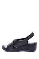 Women's Black Leather Comfort Wedge Heel Sandals | Derimod