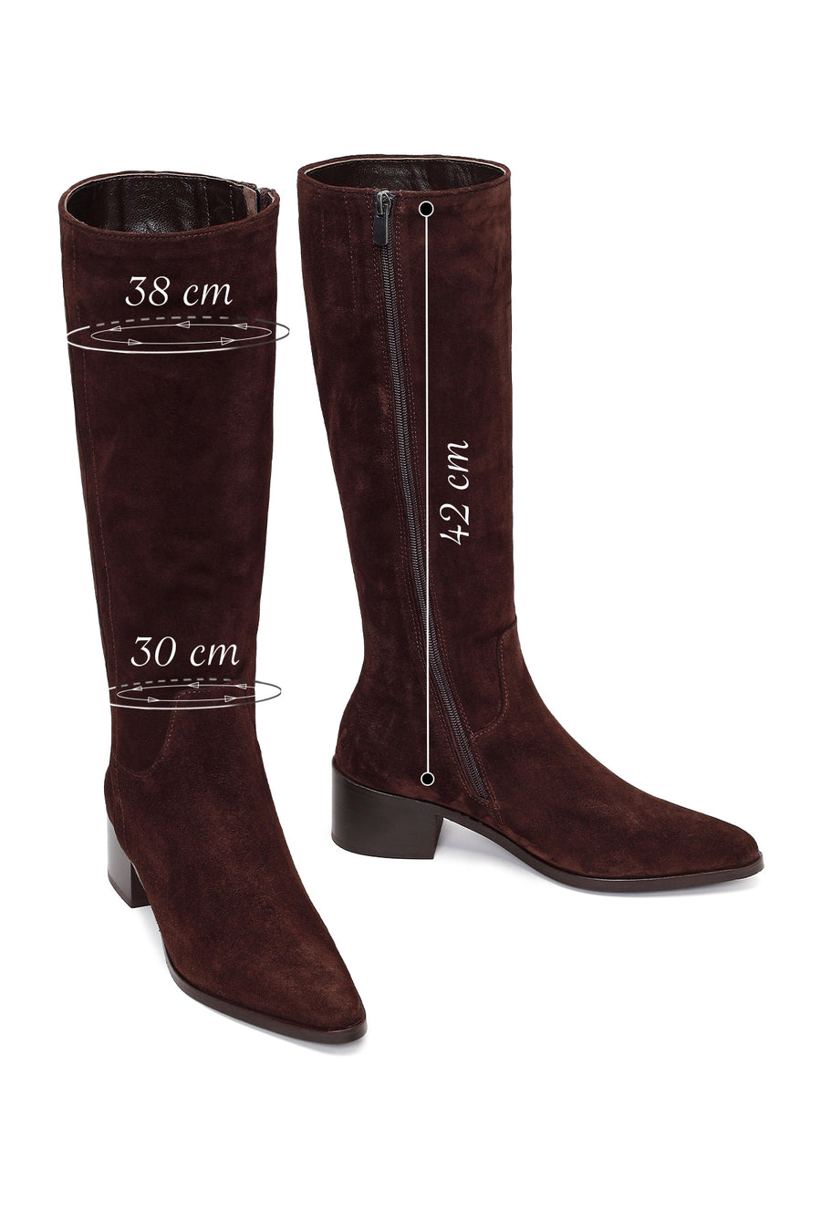 Woman Brown Thick Short-Heeled Zip Closure Suede Leather Boots