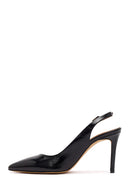 Women's Black Ankle Buckle Open Back Thin Heel Patent Leather Shoes | Derimod