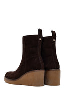 Women's Brown Zip-Up Wedge Suede Leather Boots | Derimod