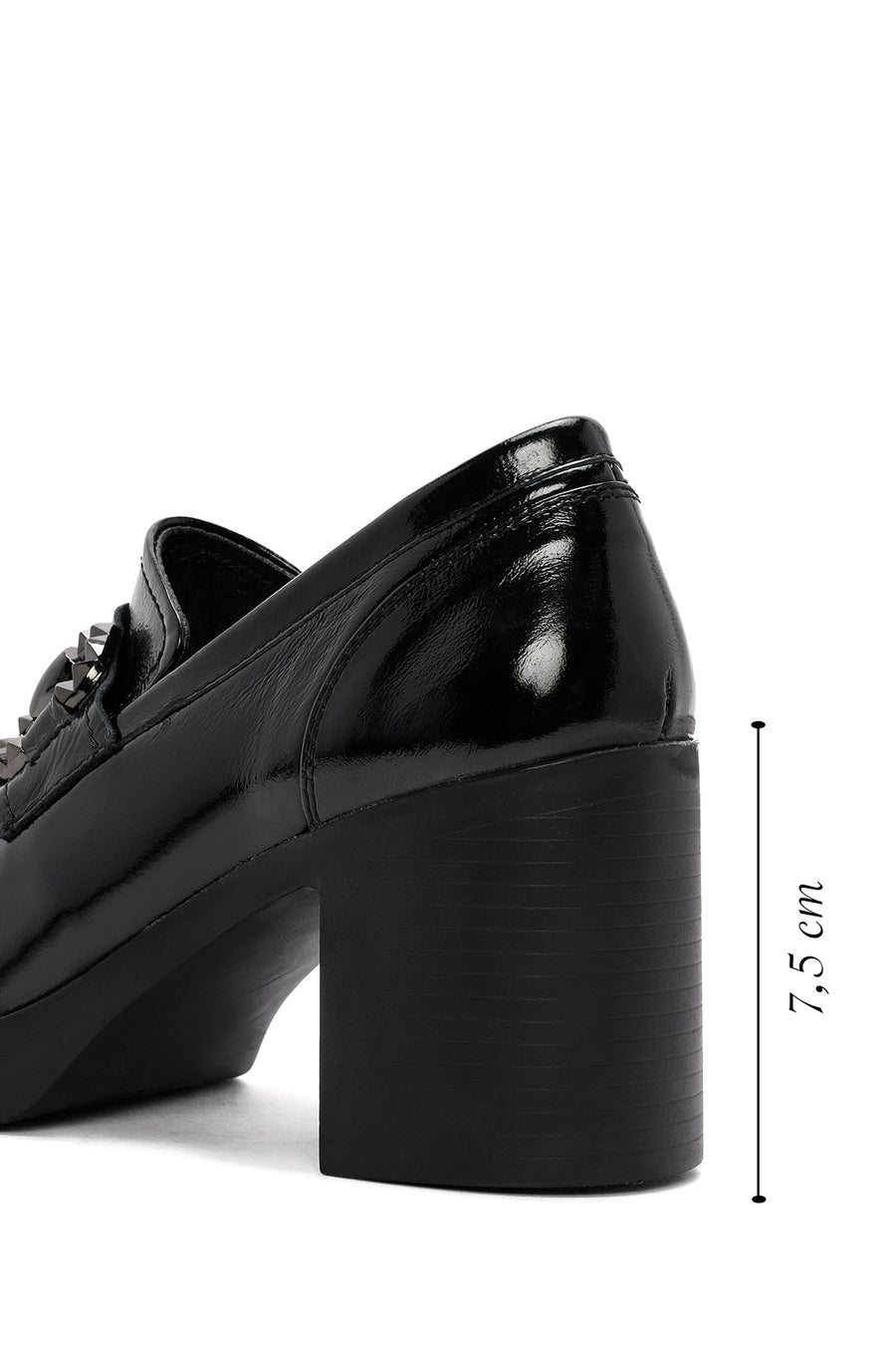Women's Black High Thick Heel Patent Leather Masculine Loafer