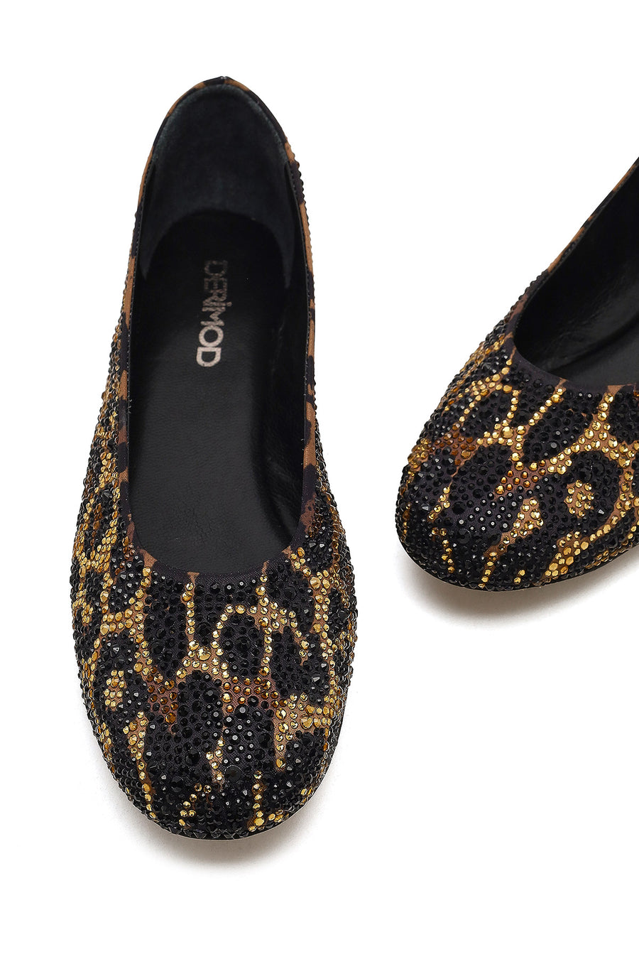 Women's Leopard Patterned Jeweled Leather Ballet Flat