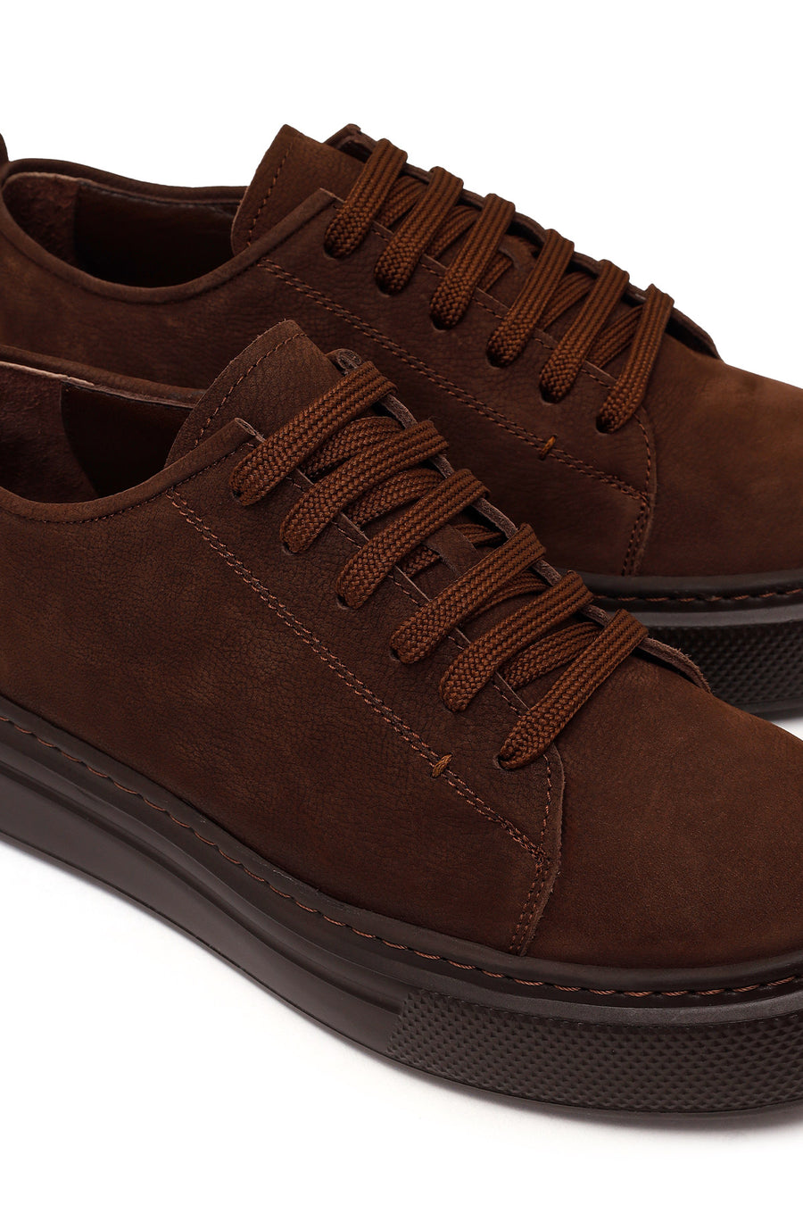 Male Brown Lace-up Thick-soled Nubuck Leather Sneaker