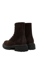 Woman Brown Zip Closure Thick-Soled Suede Combat Boots | Derimod